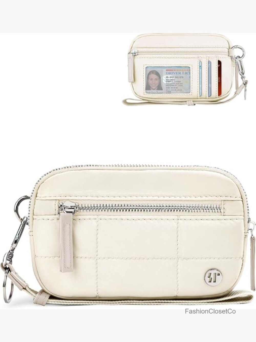 Quilted Nylon Wristlet Wallet with Triple-Zip Organization for Travel